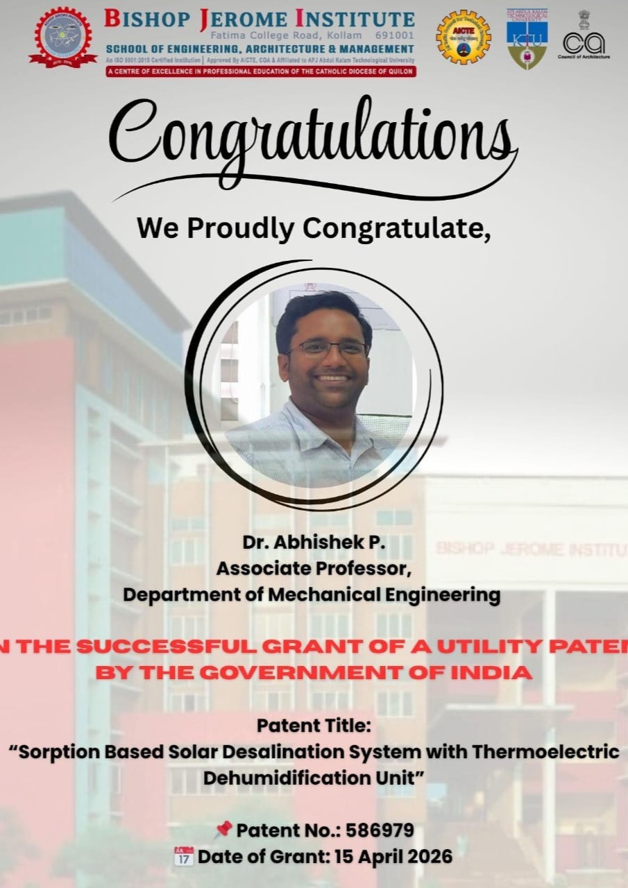 Bishop Jerome Institute Faculty Achieves Major Milestone with Grant of Utility Patent